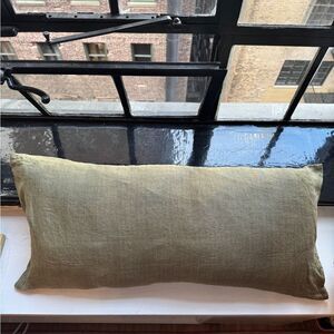 THE CITIZENRY Prisha Linen Lumbar Pillow 14"'H x 30"W Olive
